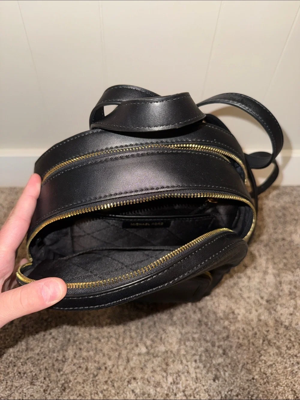 Michael Kors Black Pebbled Leather Mini Backpack with Gold Hardware